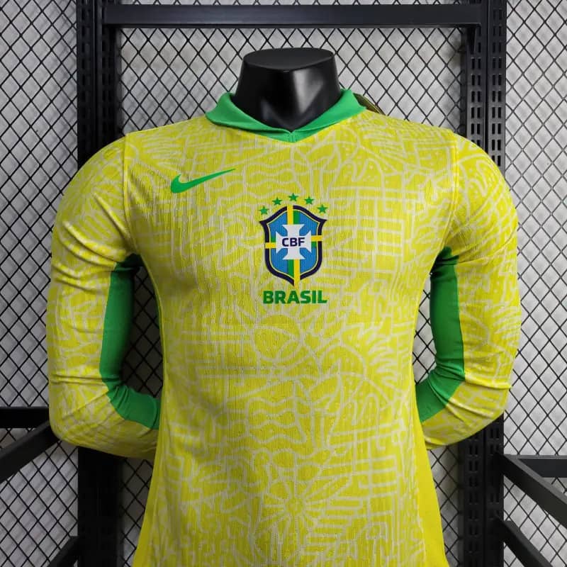 Camisa Seleção Brasil Titular 24/25 - Versão Jogador Manga Longa