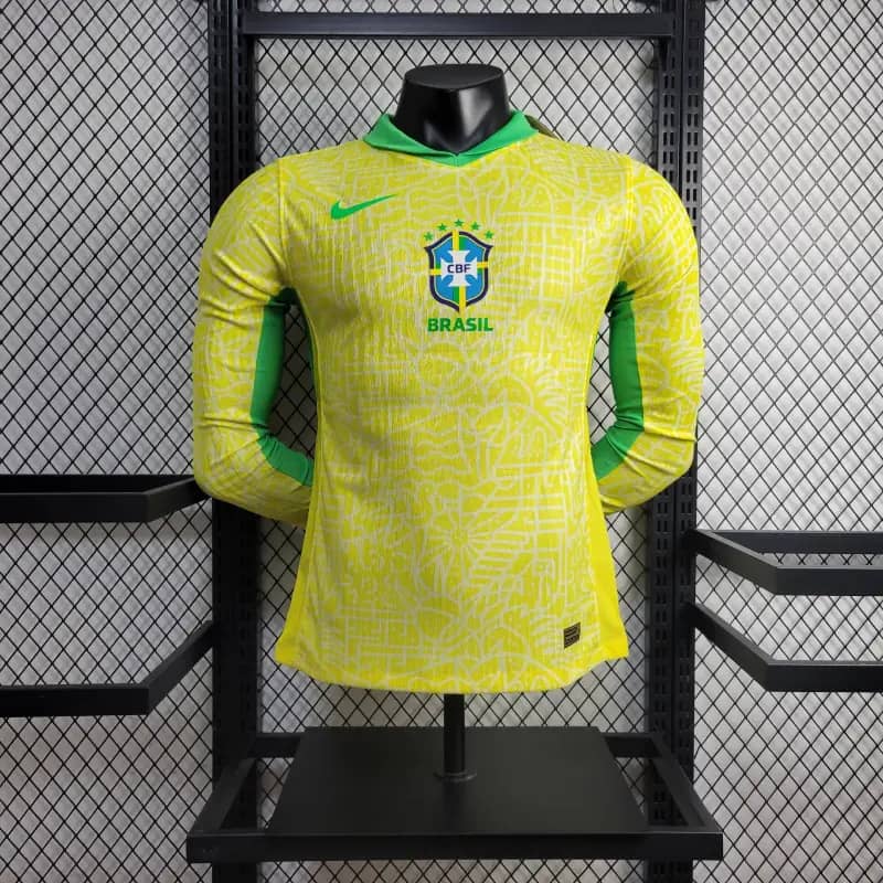 Camisa Seleção Brasil Titular 24/25 - Versão Jogador Manga Longa