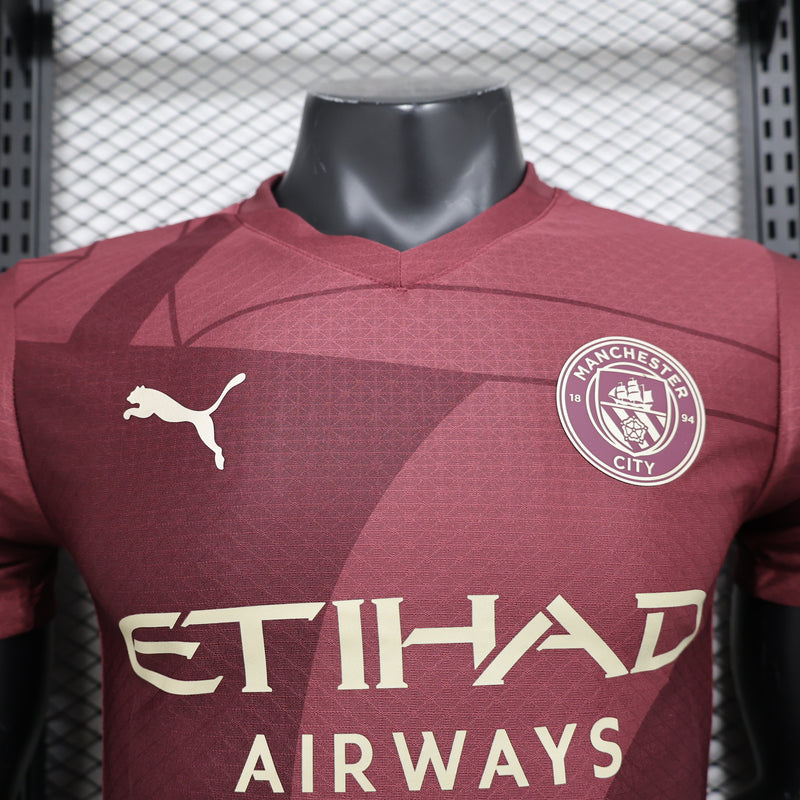 Camisa Manchester City Third Away 24/25 - Puma Versão Jogador - Vinho - Lançamento